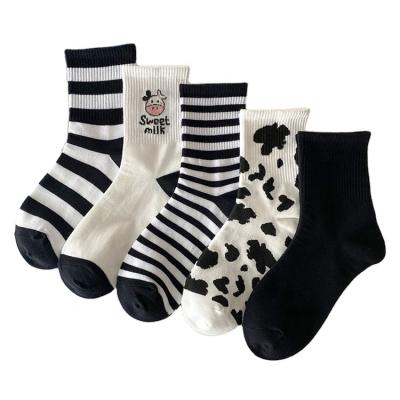 China Sporty Cow Pattern Zebra Pattern Cotton Cute Funny Women Luxury Crew Socks for sale