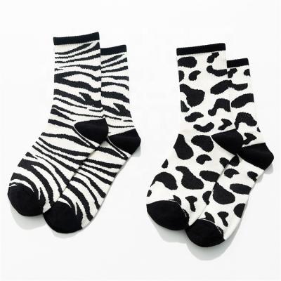 China 2022 Fashion Zebra White Black White Pattern Sporty Funny Womens Crew Medium Socks for sale