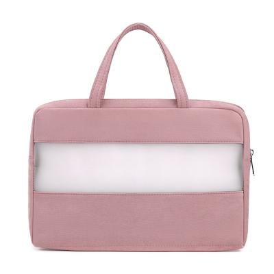 China Wholesale Retail Transparent Document Holder A4 Women Laptop Bag Men Business Case Large Capacity Nylon Handbag Solid Color Briefcase for sale