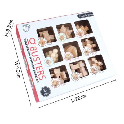 China Educational Wooden Kong Ming Lock 3D Brain IQ Puzzle Toy 9PCS/Set 3D Lu Ban Puzzle For Children for sale