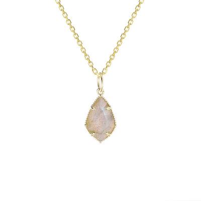 China TRENDY hot charms for jewelry bulk solid 9ct yellow gold large labradorite pendants ready to ship for sale