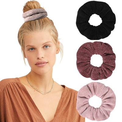 China Autumn And Winter Scrunchies Hair Accessories Solid Color Environmental Friendly Stripe Knitted Wool Velvet Scrunchies For Women for sale