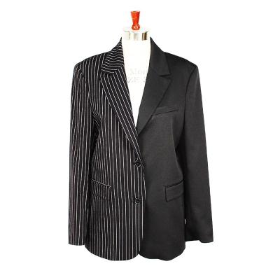 China Wholesale Breathable Soft Color Matching Stripe Women's Casual Jacket Button Blazer for sale