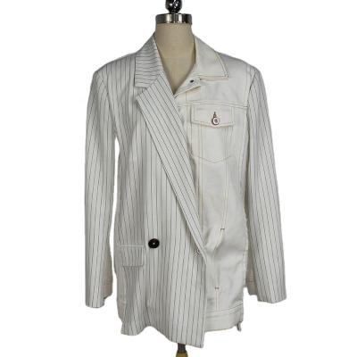 China Breathable Fashion White Stripe And Denim Two Color Long Sleeve Suit Jacket Blazer for sale