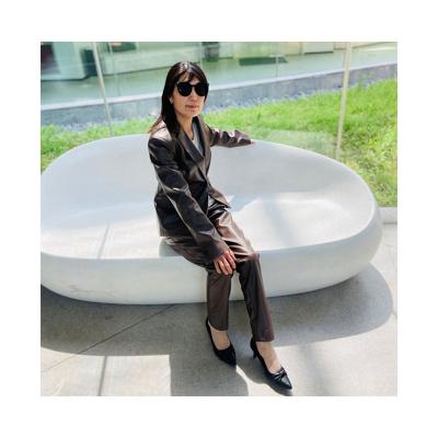 China Fashion Windproof PU Leather Button Suit Jacket Blazer Business Long Sleeve Office Suit for sale
