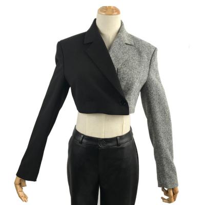 China New Fashion Style Two Tone Tops Single Breasted Short Blazer Jacket Skirt Suit Women for sale