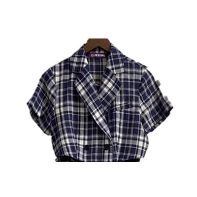 China Breathable Fashion Leisure Fashion Women's Short Sleeve Plaid Suit Two Piece Set for sale