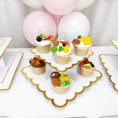 China Reusable Mini Cake Stand New Year Wedding Birthday Wedding Decoration Cardboard Cupcake Stand White Dessert Stand for sale