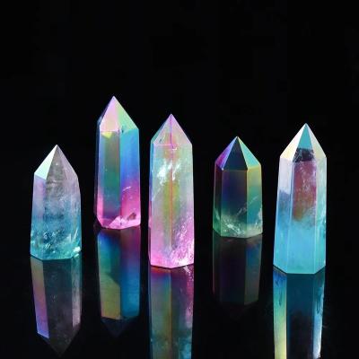 China Europe Hot Sale Aura Crystal Point Polished Crystal Tower Point Plated Crystal Point Home Dec for sale