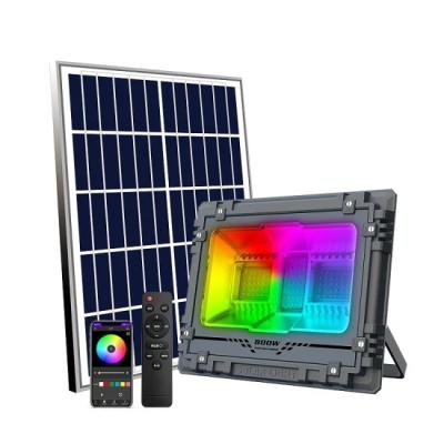 China 60watt 100w Solar Led Flood Lights Outdoor Tri Color With Music Reflector for sale