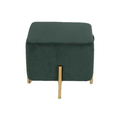 China Customize Factory Direct Velvet Stool Ottoman Foot Stool Cloth Gold Steel Leg Low for sale