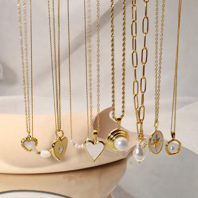 China Punk 18k Gold Plated White Open Heart Stainless Steel Heart Necklace Jewelry Sublimation Peach Pendant Necklace for sale
