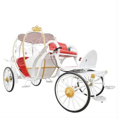 China Red Leather Electric Royal Horse Wagon Four Wheel Donkey Guided Horse Seat Cinderella Pumpkin Horse Wagon with Crown for sale
