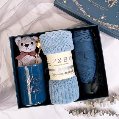 China Popular Wedding Gift For Umbrella Set Return Birthday Gift For Son Mug Adult Valentine's Day Present With Pink Gray Gift Box Bag for sale