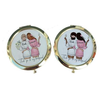 China Wedding Baby Favors Custom Gold Round Compact Mirror For Baby Shower Out Door Gifts for sale