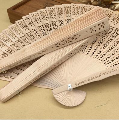 China Custom Wooden Wedding Shower Door Wooden Folding Hand Fans Bridal Gifts For Guests for sale
