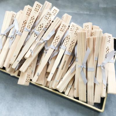 China New Arrivals WOODEN Birthday Baby Shower Birthday Party Supplies Customized Wooden Hand Folding Wedding Fans With Ribbon for sale