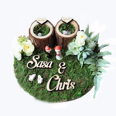China Wedding Ring Pillow Party Supplies For Wedding Anniversary Engagement Rustic Theme Handmade Custom Flower Decoration Wooden Ring Pillow Decoration for sale
