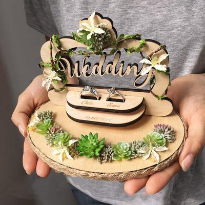 China Forest Flower Rustic Customization Farmhouse Manual Style Ring Pillow Engagement Wedding Day Wedding Wooden Wooden Proposal for sale