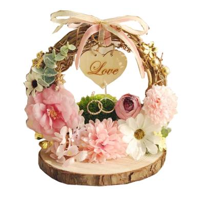 China Unique Rustic Forest Flower Engagement Wedding Marriage Ring Box Photo Props Ring Bearer Pillow Dia Custom Party Decorations 15cm for sale