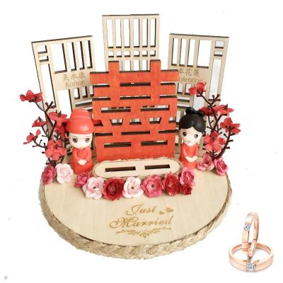 China Wholesale Rustic Ring Bearer Pillow Party Suppliers New Arrival Chinese Style Wooden Flower Wedding Decoration Wedding Suppliers for sale