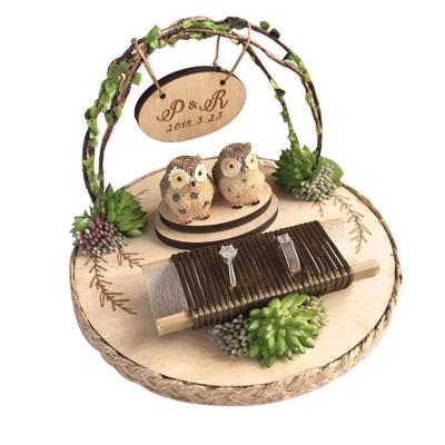China Custom Newcomer Ring Bearer Box Forest Rustic Animal Design Wedding Proposal Engagement Party Supplies Cushion WOODEN Cushion Pillow for sale