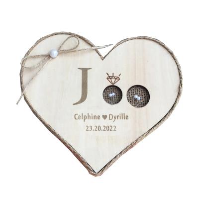 China Wooden Custom Text Heart Ring Bearer Box For Wedding Engagement Bride Groom Photo Props Wood for sale