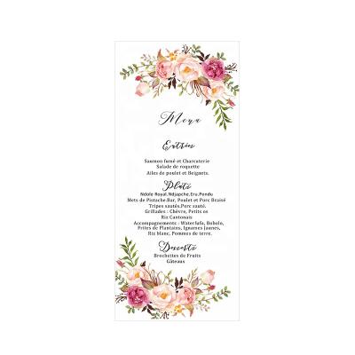 China Europe Wedding Menu Card Custom Logo Floral Printing Personalized Text Dish Decoration Thank You Guests Card for sale