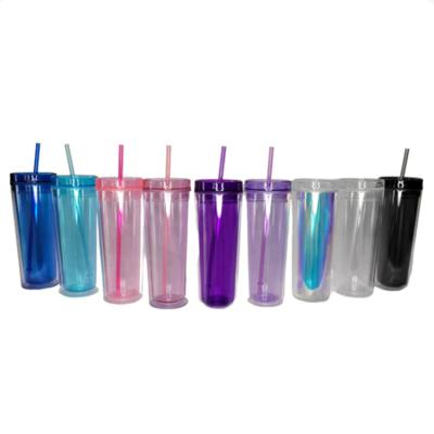 China Contemporary Factory Direct Insulated 16oz 19oz 20oz Clear Drinkware skinny Straight various colors Reusable skinny Straw Mug with straw for sale