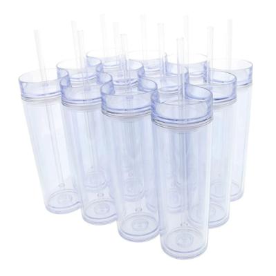 China Contemporary Various capacities and colors 16oz 19oz 20oz 24oz insulated reusable cups acrylic skinny tumbler with plastic straw and lid for sale