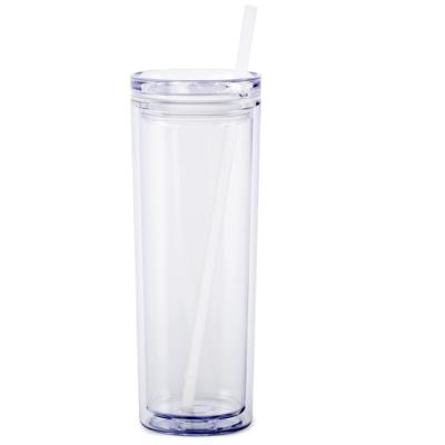 China Contemporary wholesale bulk 16oz 19oz 20oz 24oz double wall Insulated clear plastic acrylic clear plastic drinking cup skinny bottle with lid for sale
