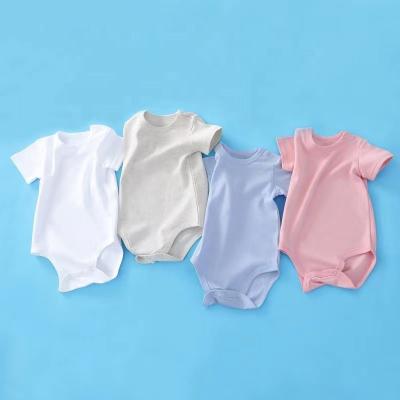 China Cozy Baby Clothes Organic Cotton Unisex Baby Romper Solid Color Shorts Sleeves Simple Newborn Baby Onesie Jumpsuit for sale