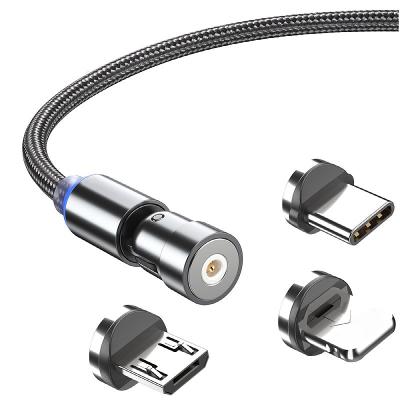 China Fast Speed Charging Nylon Braided 3 In 1 2M Magnetic Led Charging Cable For iPhone Android for sale