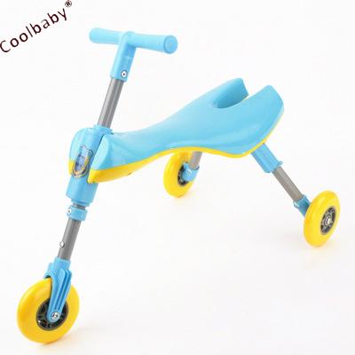 China COOLBABY Polyester Children Foldable Light Brake Three Wheel Baby Sliding Toy Car BABY Walker Folding Car for sale