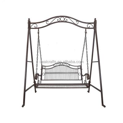 China Traditional Wrought Iron Metal Outdoor Garden Patio Balcony Hanging Double Seat Swings With Rack for sale