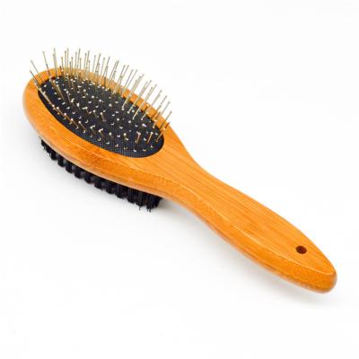 China Double Side Pet Shampoo Hair Remover Hair Bath Brush Dog Cat Bamboo Side Brush Pet Grooming Cleaning Products for sale