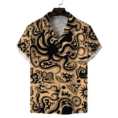 China New 2022 yards men's long sleeve foreign trade leisure personality men's large summer 3 d print short shirt Breathable for sale