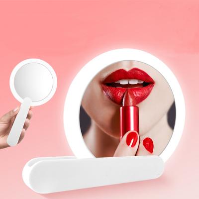 China USB Lighted Charging LED Lights Portable 360 Degree Rotation Handheld Light Cosmetic Makeup Mirror for sale