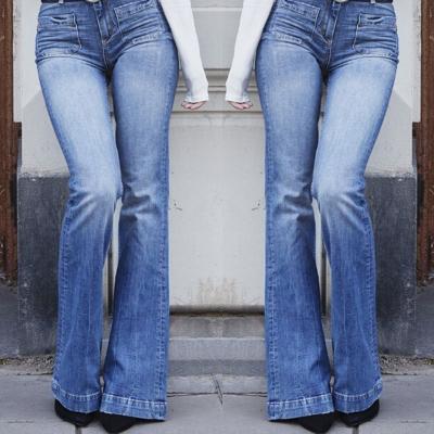 China Fashion p019 Fashion Slim Fit Patch Pocket Breathable Slimming High Waist Flared Pants Trousers for sale