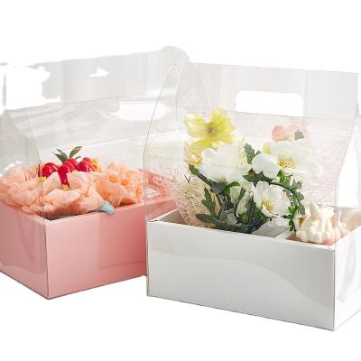 China Handmade transparent plastic preserved clear bouquet packaging gift PVC flower box for flowers with handle for sale