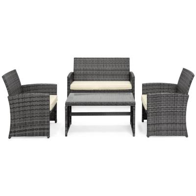 China Waterproof Weather Resistant Aluminum Frame Modern Brown PE Rattan Woven Sofa Chair Coffee Table Sets for sale