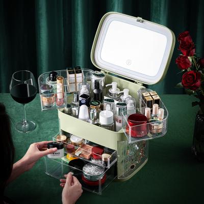 China Hot Selling Makeup Organizer Ladies Fashion Use Artist LED Mirror Home Portable Jewelry Storage Box Earrings Hot Selling for sale