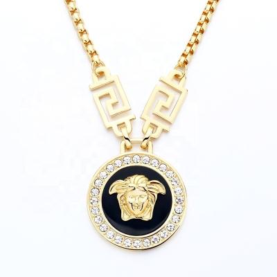 China FASHIONABLE Hot Sale Trendy Designer Stainless Steel Gold Plated Cubic Zirconia Necklace Pendant for sale