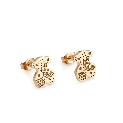 China Women's Stainless Steel Earrings Cheapest Fashionable Hollow Bear Shaped Unique Stainless Steel Ladies Stud Earrings for sale
