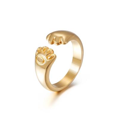 China Stainless Steel Fashion Rings Jewelry Low Price 4Mm Gold New Open Ring Cute Bear Paw Ring For Girls for sale