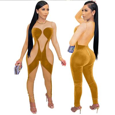 China 2021 QUICK DRY tight round collar spliced color yarn overalls women's autumn pieza W045028 sola d'una loincloths women's overalls for sale