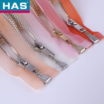 China HAS #5 Sheer Zippers with Keyring Pulls for Fashion and DIY Projects for sale