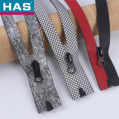 China HAS #5 #7 Decoratieve Patroon Waterdichte Nylon Zippers Met Metalen Sliders Te koop