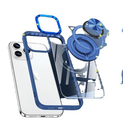 China Shockproof High quality clear phone case for iPhone 15 with 360 rotating bracket for iPhone 14 13 12 11 magnetic Fashion case for phone for sale