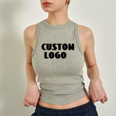 China Breathable Custom Logo Vest Summer Women Rib Tank Yoga Clothes Sleeveless Tank Top Cotton Ribbed Ladies Sleeveless Vest for Women for sale